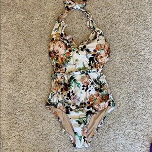 Anthropologie flattering floral wrap swimsuit - L